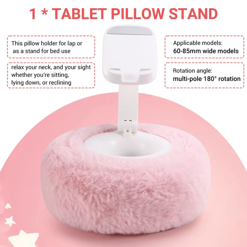 Adjustable for Kindle Pillow Stand Reading Support with Fuzzy Bowl 360° Phone Holder for Bed