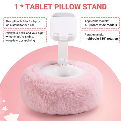 Adjustable for Kindle Pillow Stand Reading Support with Fuzzy Bowl 360° Phone Holder for Bed