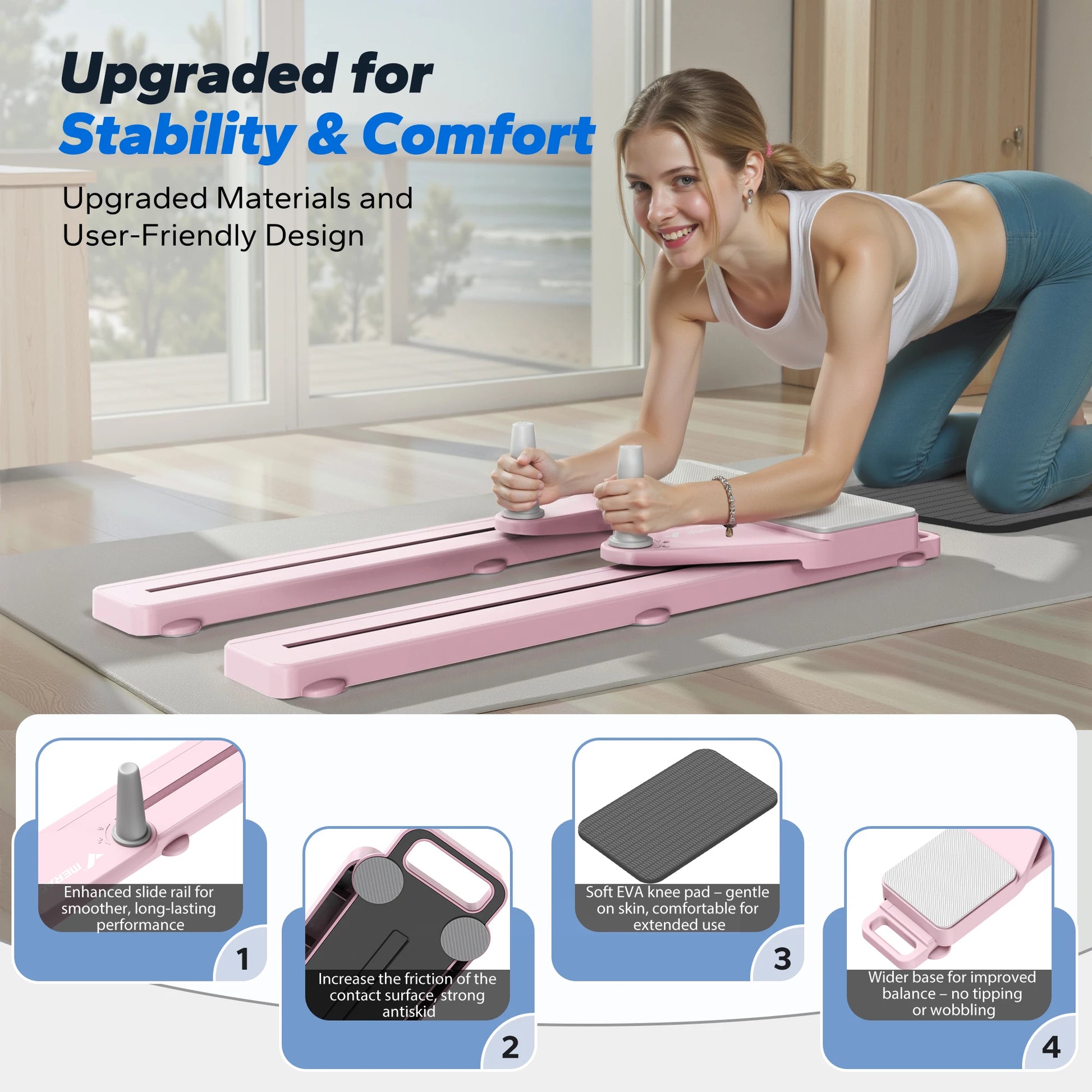 Pilates Board Multifunctional Abdominal Plate Detachable Ab Trainer with Anti-Slip Design Portable Pilates Reformer