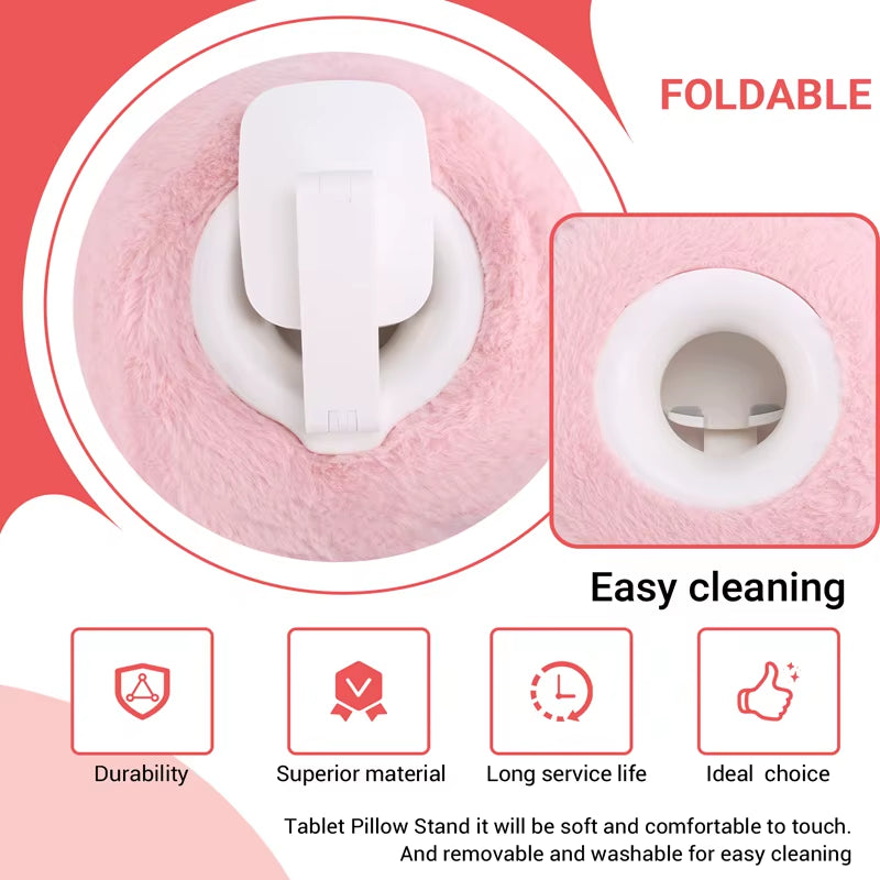 Adjustable for Kindle Pillow Stand Reading Support with Fuzzy Bowl 360° Phone Holder for Bed