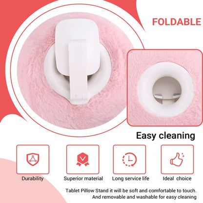 Adjustable for Kindle Pillow Stand Reading Support with Fuzzy Bowl 360° Phone Holder for Bed