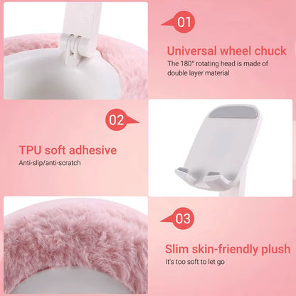Adjustable for Kindle Pillow Stand Reading Support with Fuzzy Bowl 360° Phone Holder for Bed