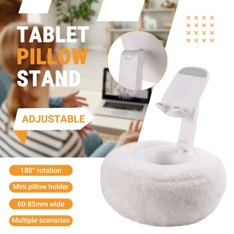 Adjustable for Kindle Pillow Stand Reading Support with Fuzzy Bowl 360° Phone Holder for Bed