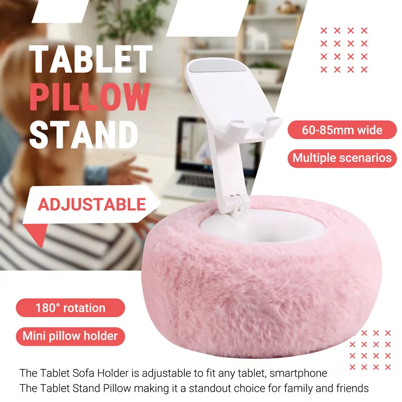 Adjustable for Kindle Pillow Stand Reading Support with Fuzzy Bowl 360° Phone Holder for Bed
