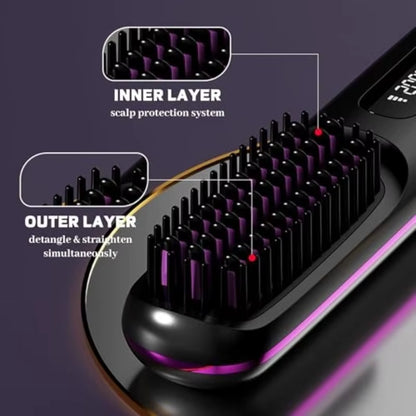 Upgrade Portable Straightener Brushs for Travel with LCD Temperature Display Fast Heating Cordless Mini Hair Brushs for Women